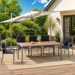 Grey Poly Rattan Garden Table with Acacia Wood Top
