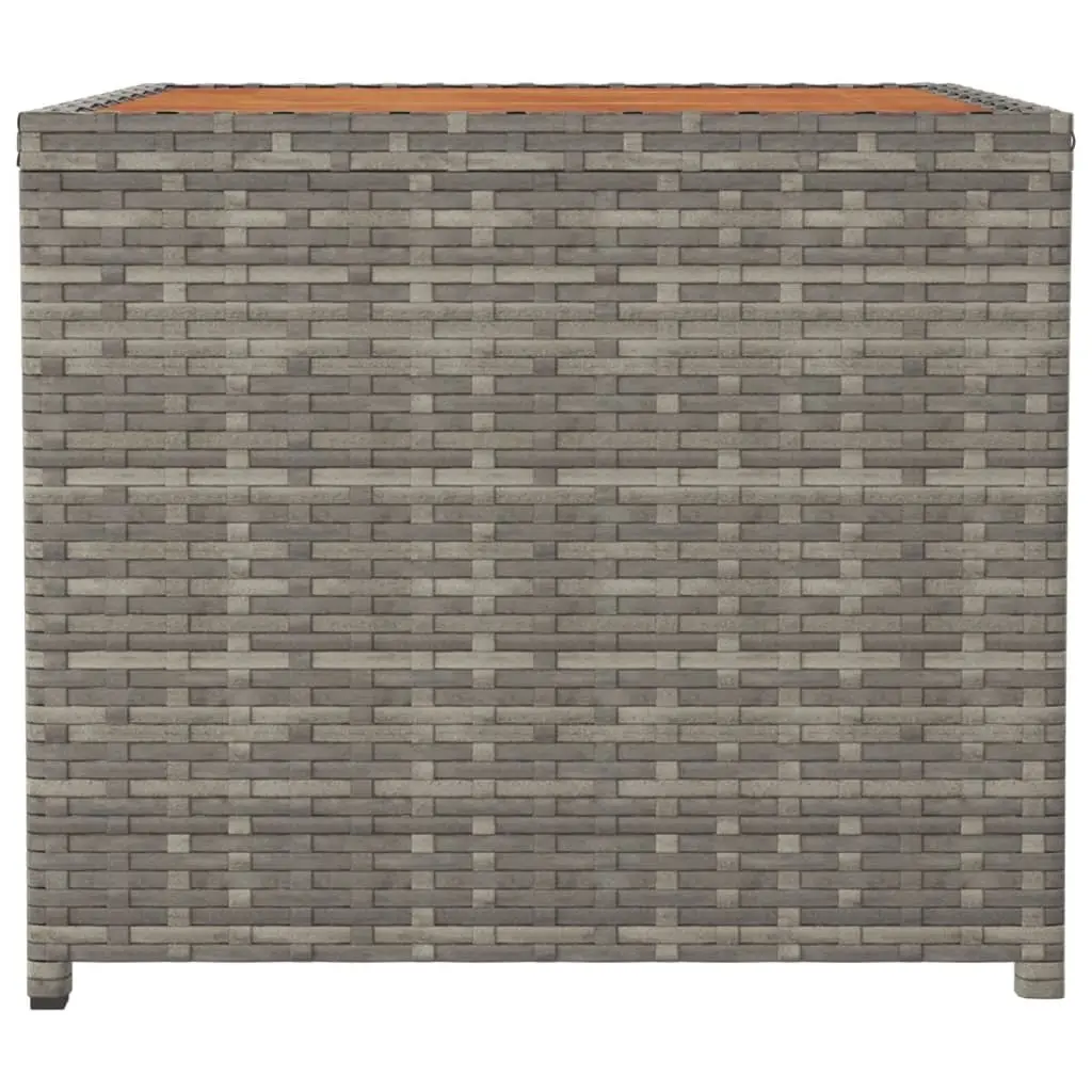 Grey Poly Rattan Tea Table with Wooden Top