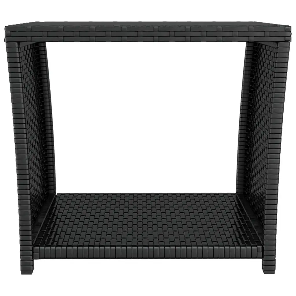 Black Poly Rattan Outdoor Tea Table with Glass Top