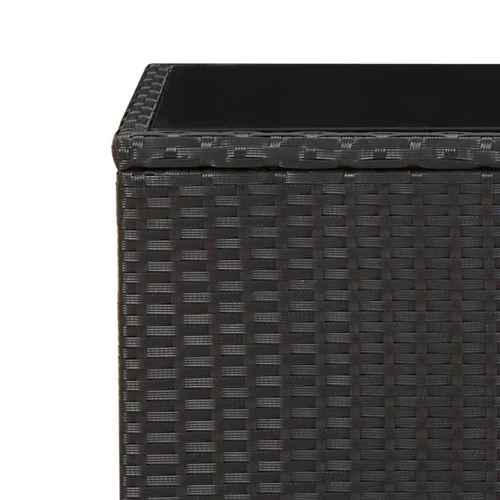 Black Poly Rattan Outdoor Tea Table with Glass Top