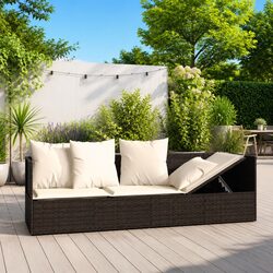 Adjustable Outdoor Lounge Bed with Cushions - Brown