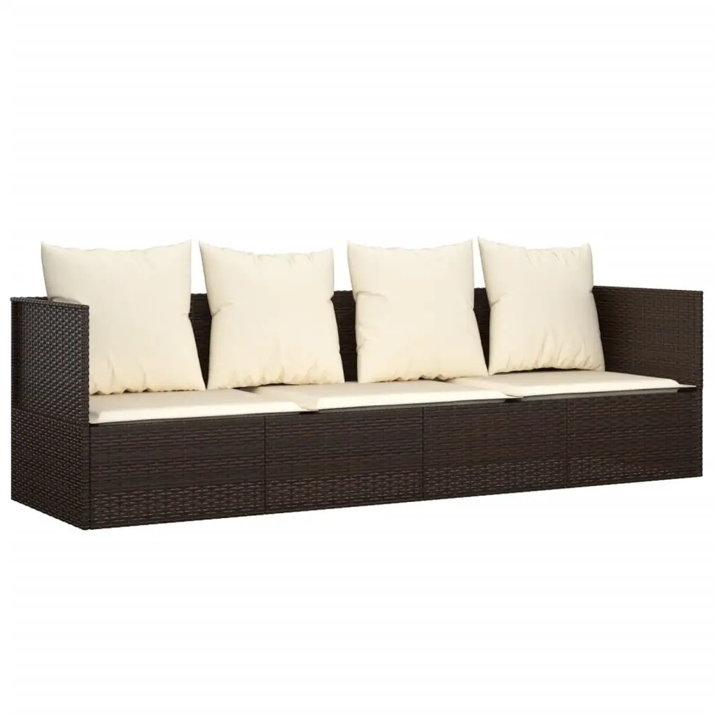 Outdoor Lounge Bed Sun Lounger Adjustable Backrest Poly Rattan Cushions Brown