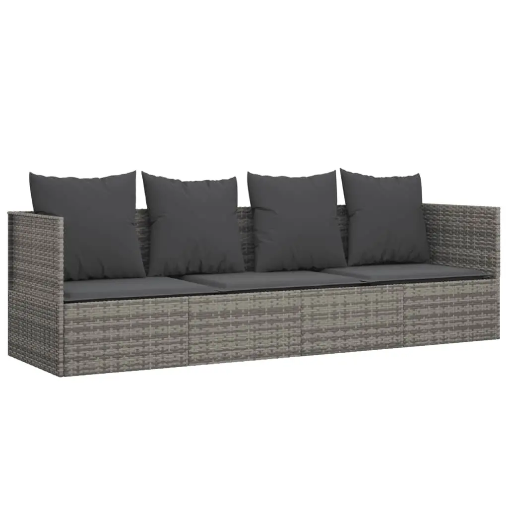 Outdoor Lounge Bed Poly Rattan Adjustable Grey