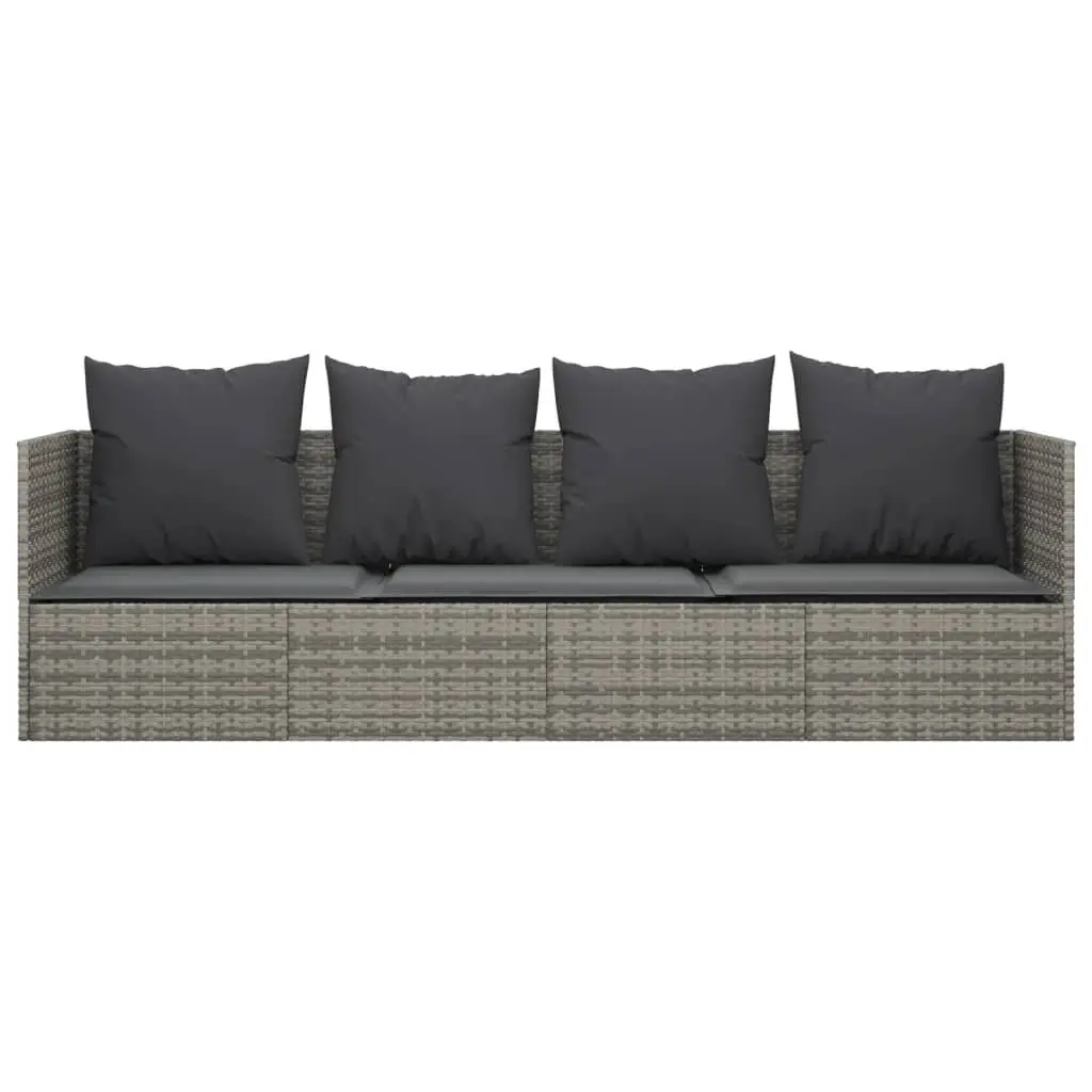 Outdoor Lounge Bed Poly Rattan Adjustable Grey