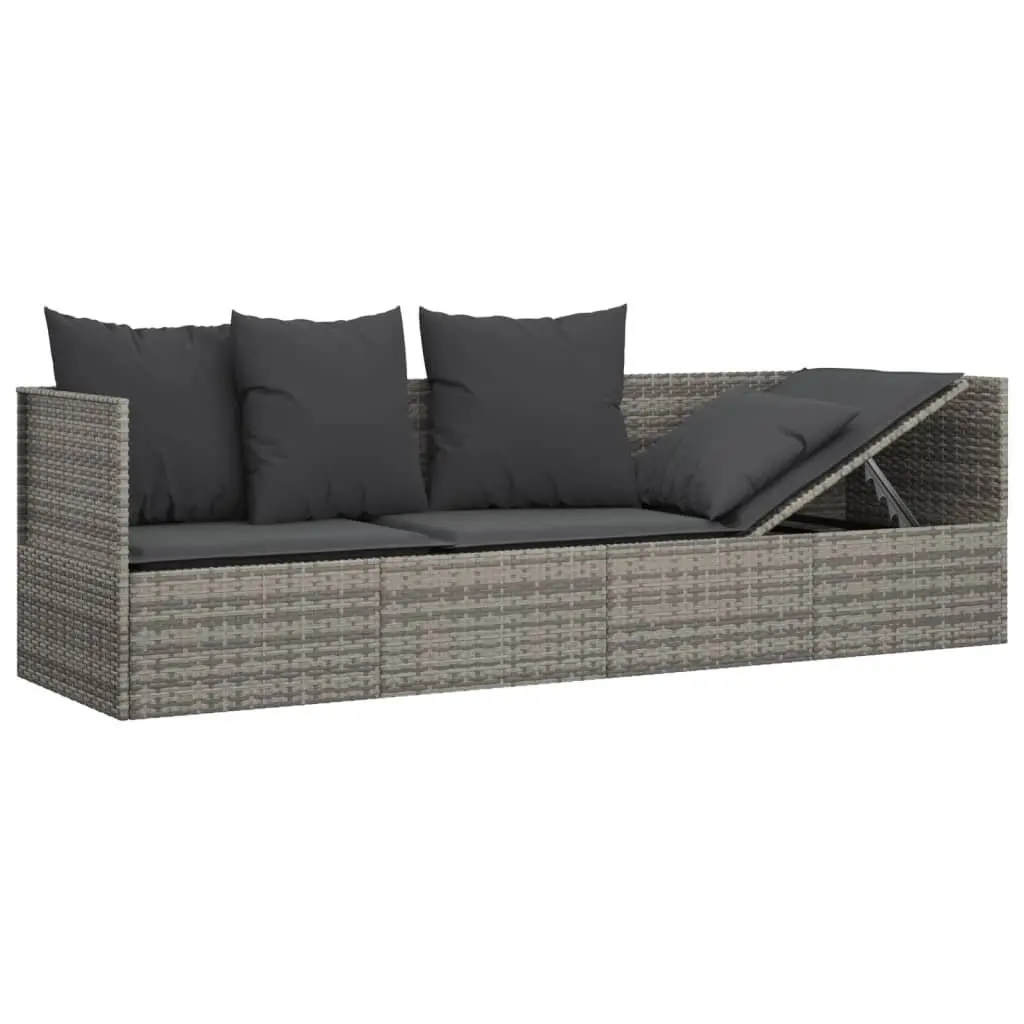 Outdoor Lounge Bed Poly Rattan Adjustable Grey