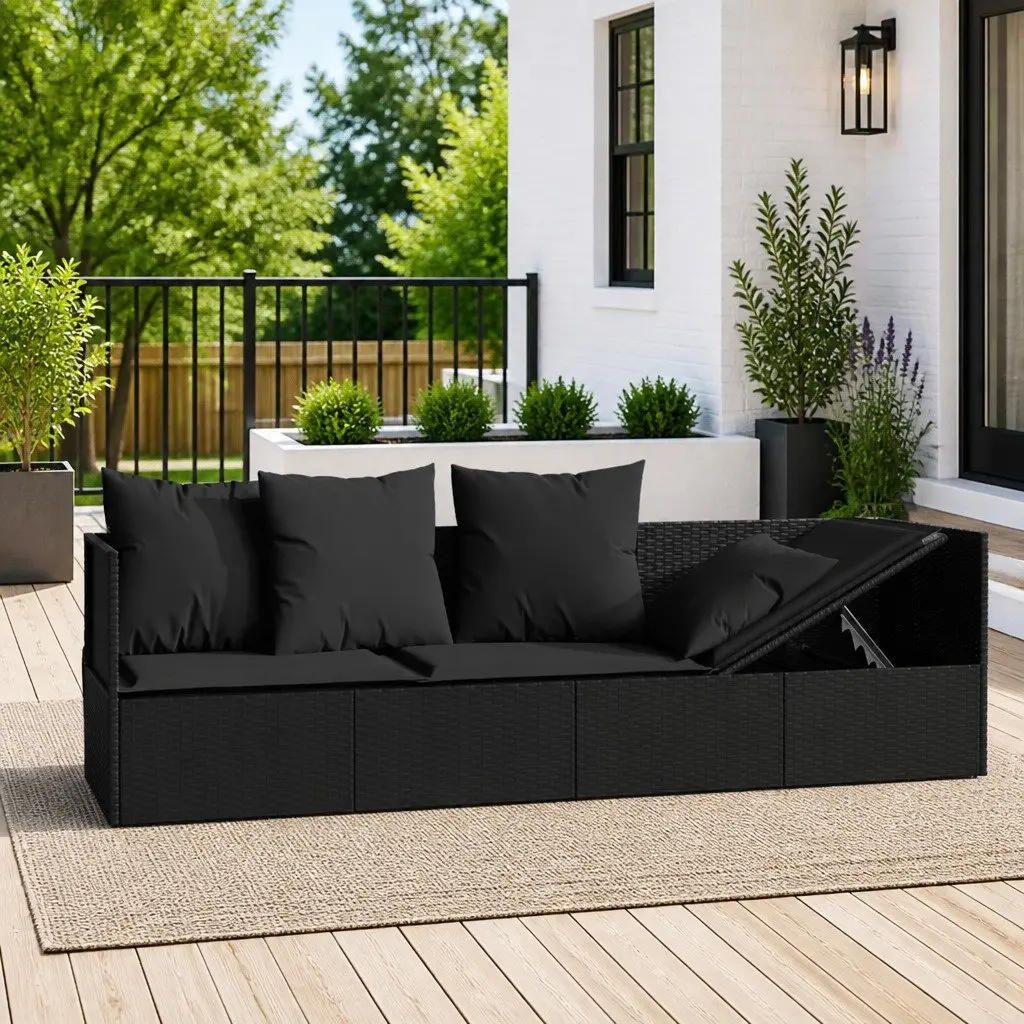 Outdoor Lounge Bed Poly Rattan Adjustable Recliner Black