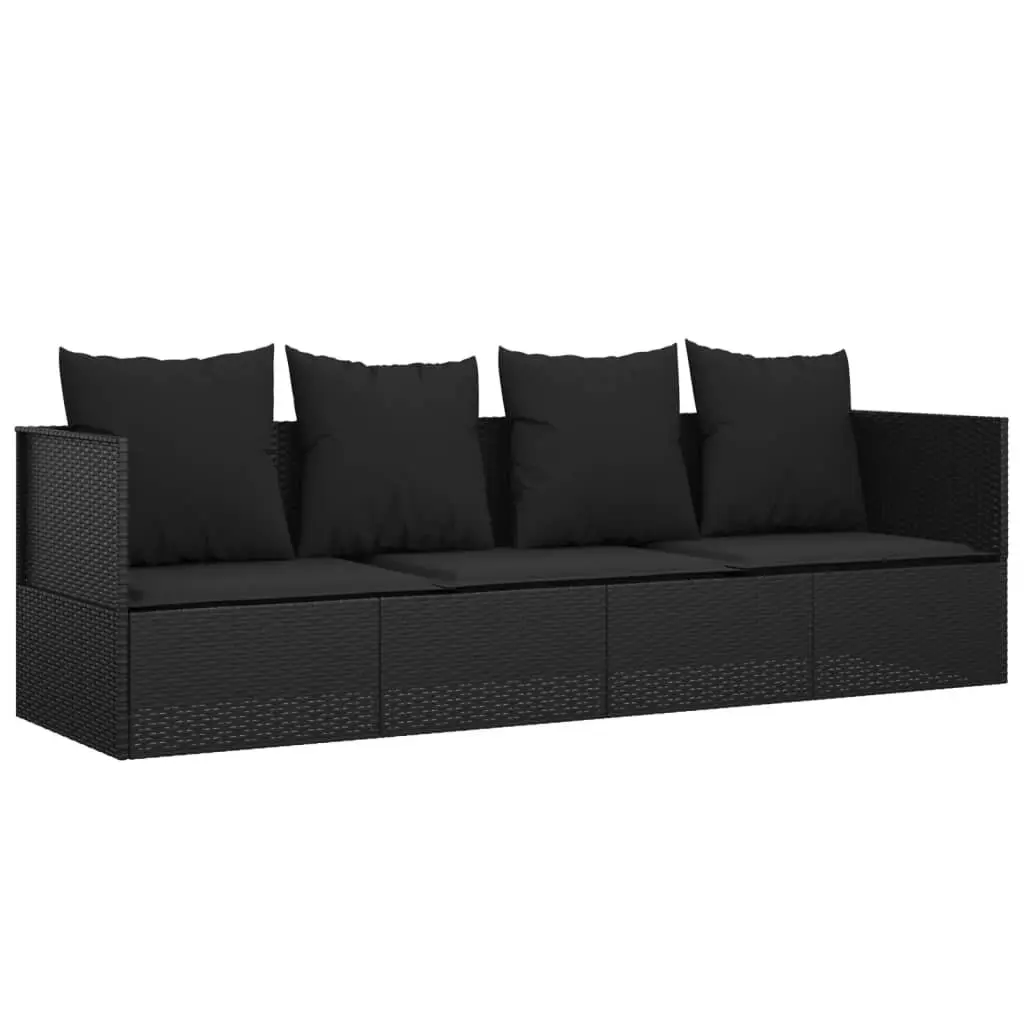Outdoor Lounge Bed Poly Rattan Adjustable Recliner Black