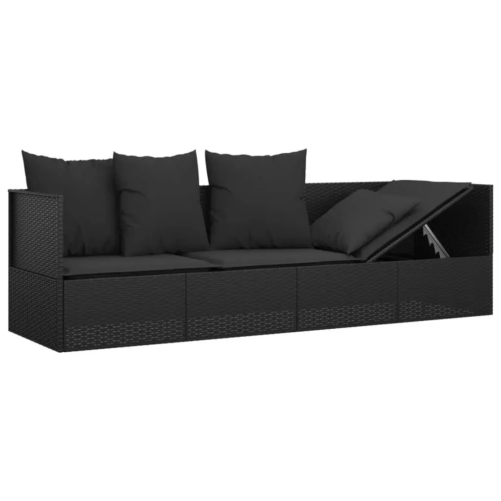 Outdoor Lounge Bed Poly Rattan Adjustable Recliner Black