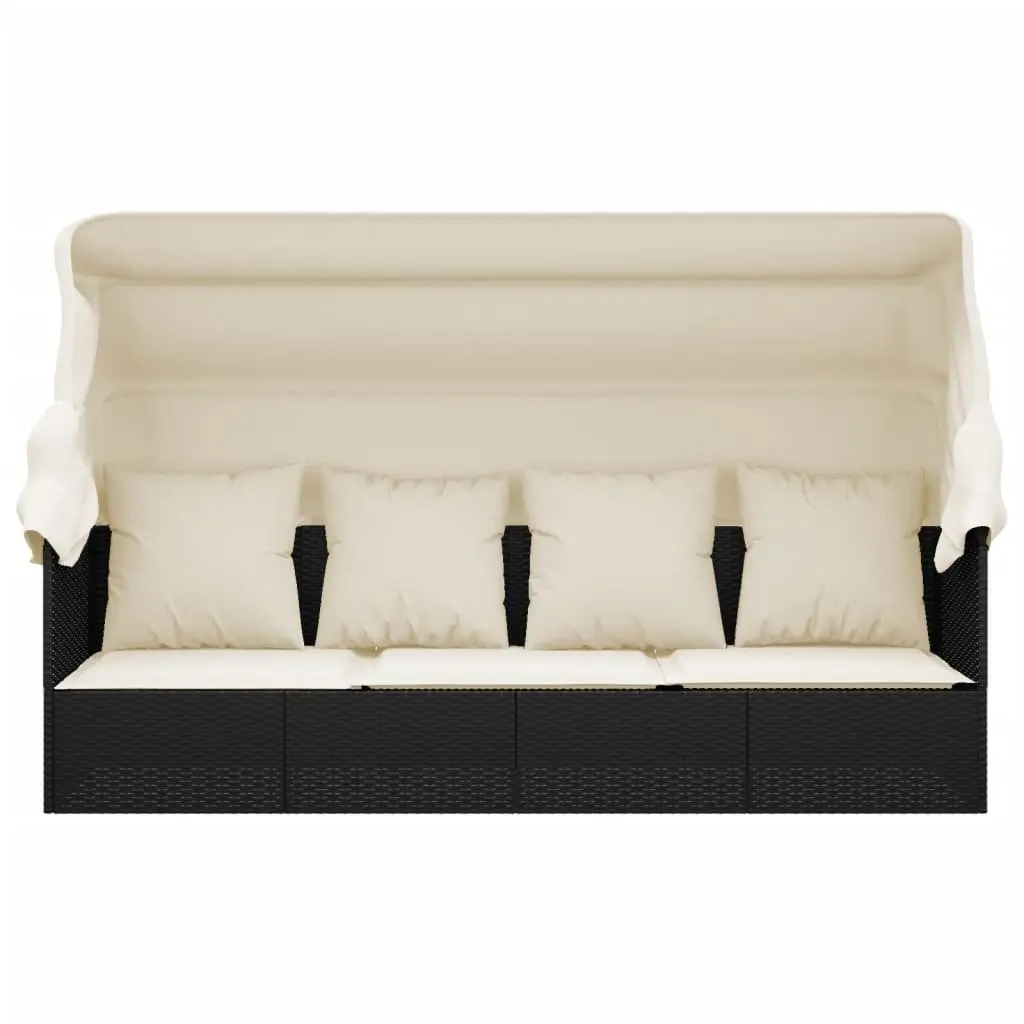Black Poly Rattan Outdoor Lounge Bed with Adjustable Roof