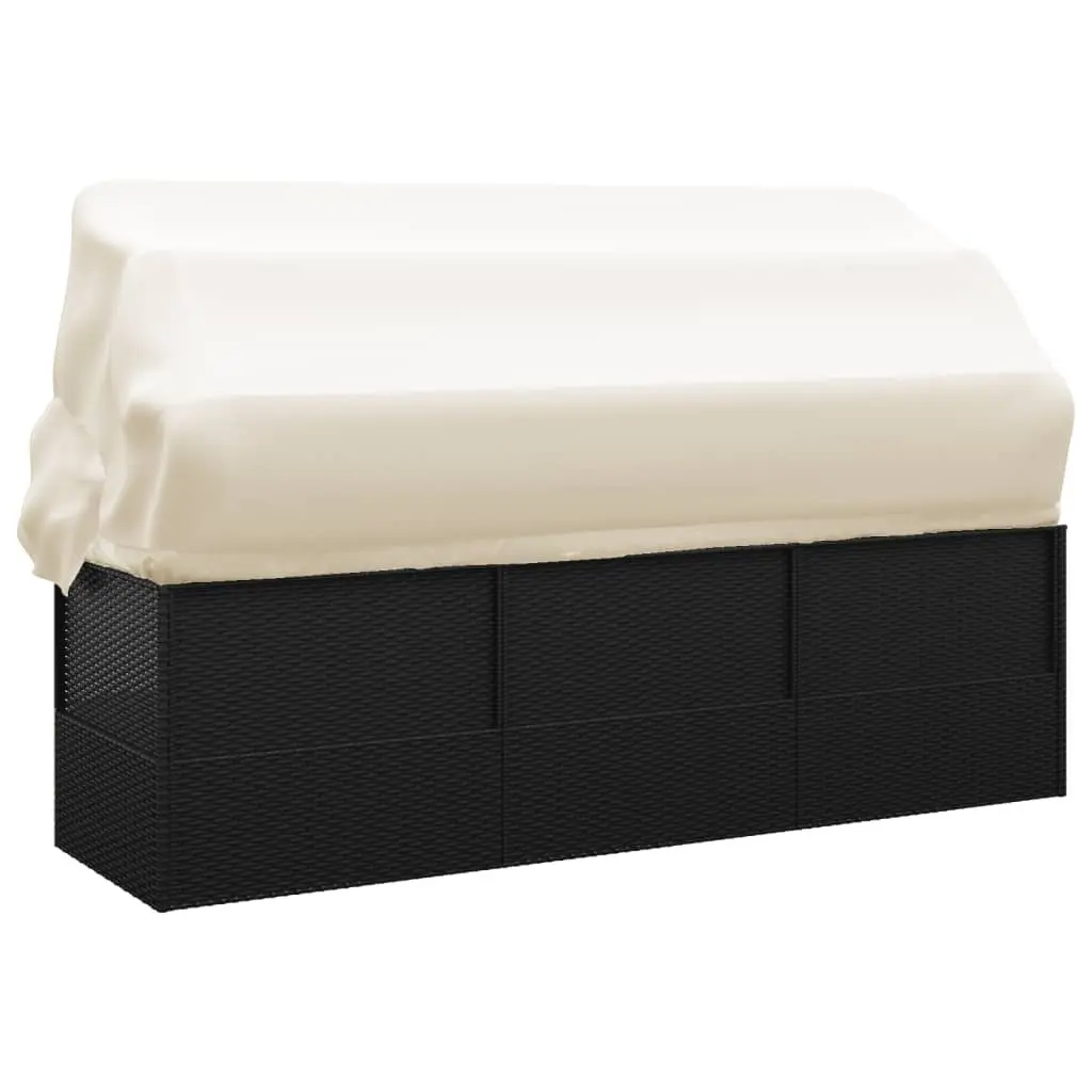 Black Poly Rattan Outdoor Lounge Bed with Adjustable Roof