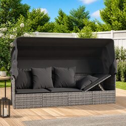 Stylish Grey Poly Rattan Outdoor Lounge Bed with Adjustable Roof