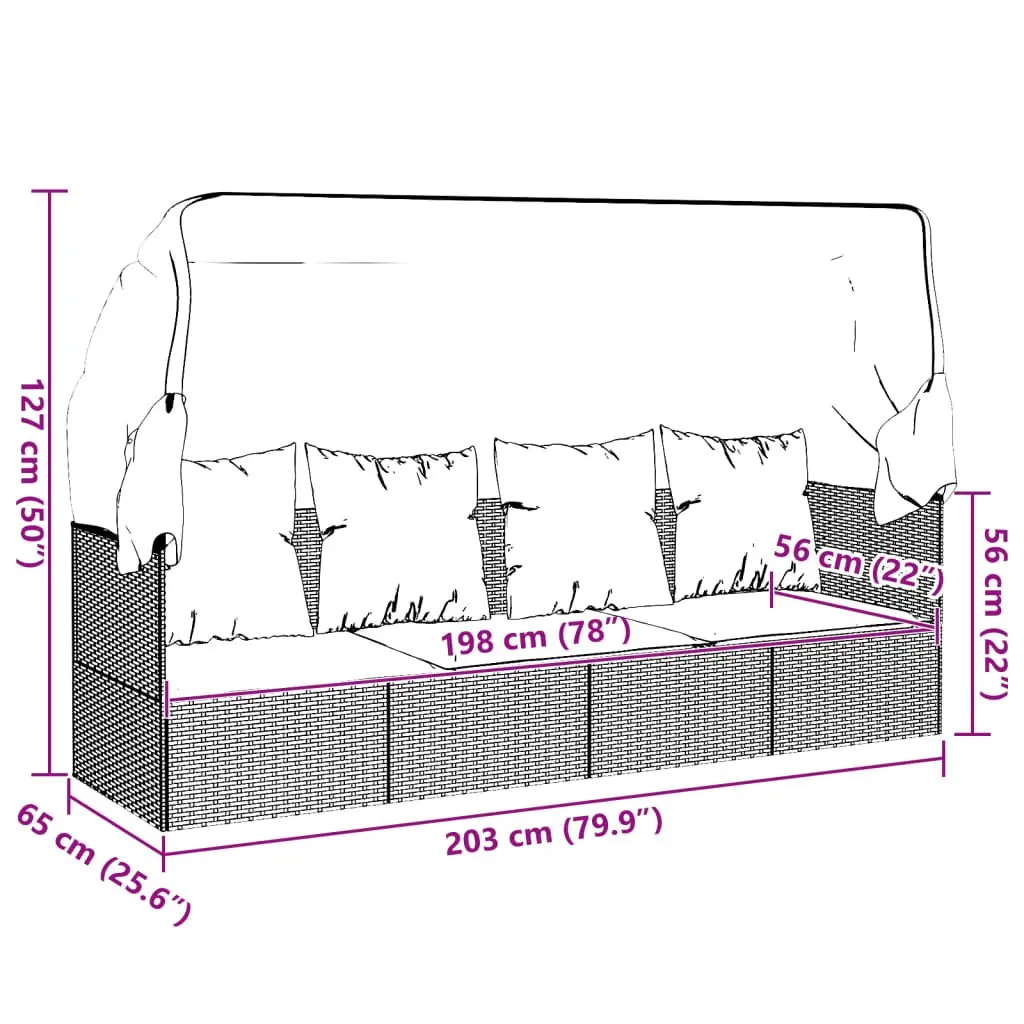 Grey Poly Rattan Outdoor Lounge Bed with Adjustable Roof