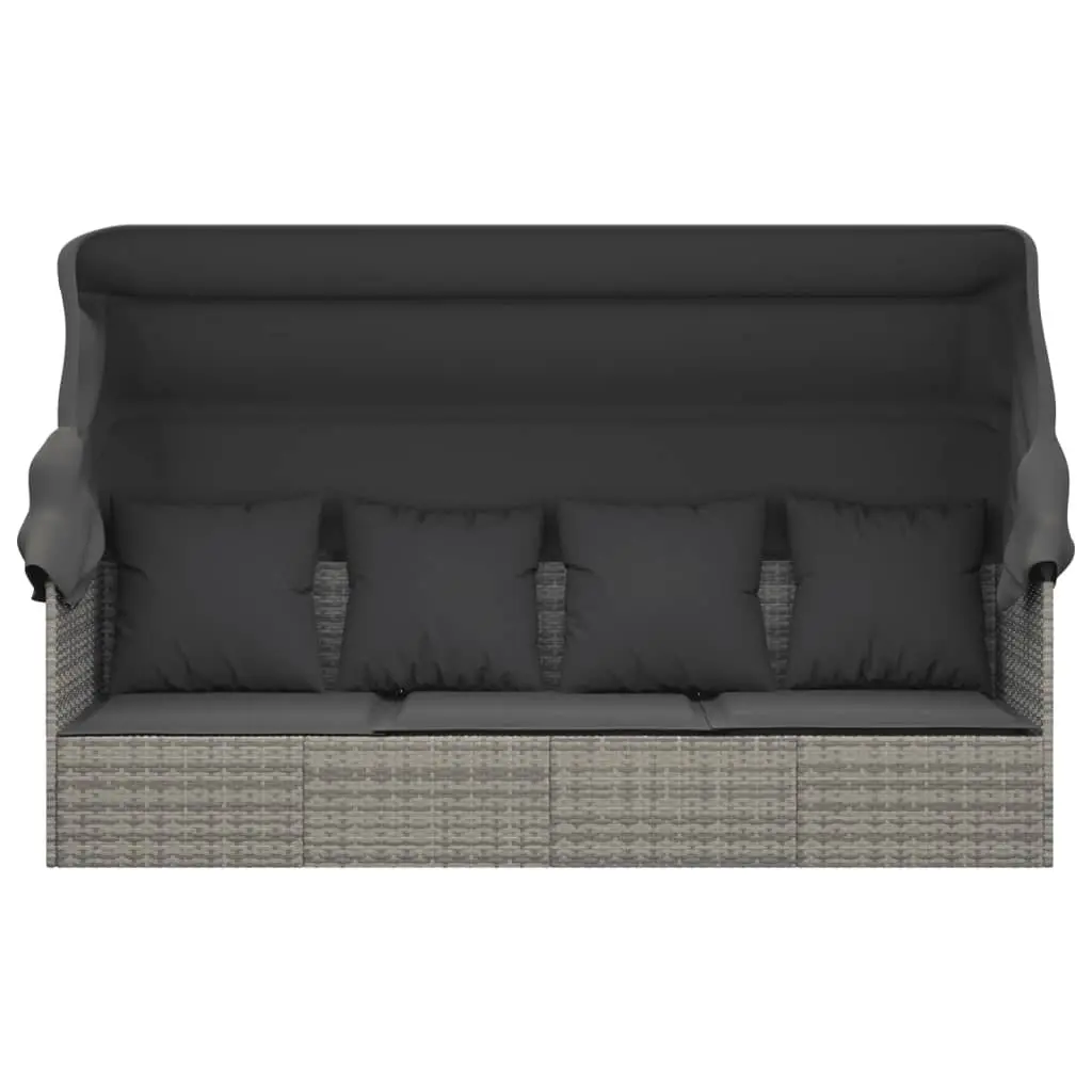 Grey Poly Rattan Outdoor Lounge Bed with Adjustable Roof