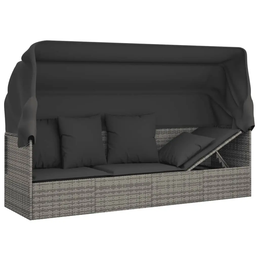 Grey Poly Rattan Outdoor Lounge Bed with Adjustable Roof