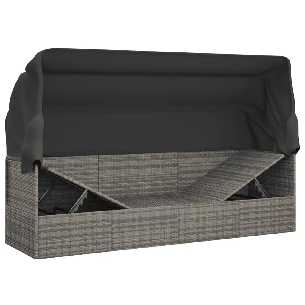 Grey Poly Rattan Outdoor Lounge Bed with Adjustable Roof