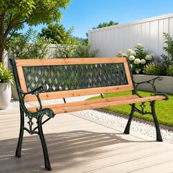 116 cm Outdoor Garden Bench with Solid Wood and Iron