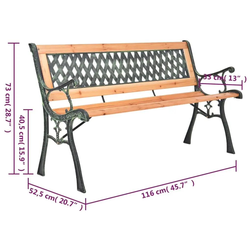 Garden Bench Solid Wood 116 cm Brown with Cast Iron Feet