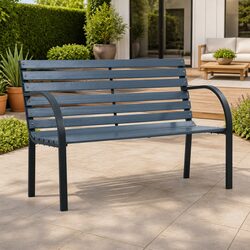 Outdoor Garden Bench 112cm Wooden Seating Grey Durable Backrest Relaxation