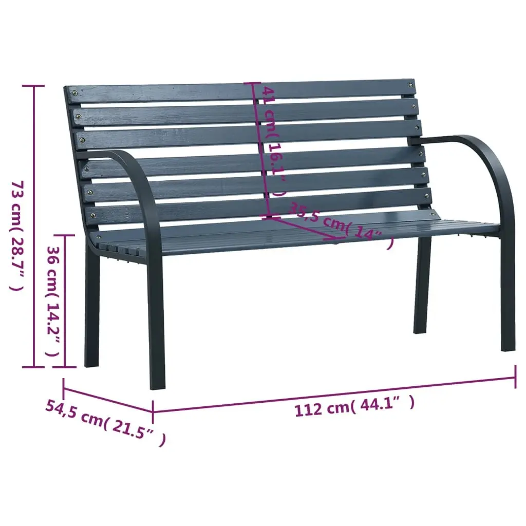 Outdoor Garden Bench Solid Fir Wood 112cm Grey