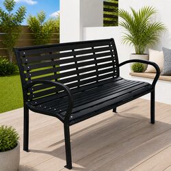 Durable Black Steel Garden Bench with WPC Slats