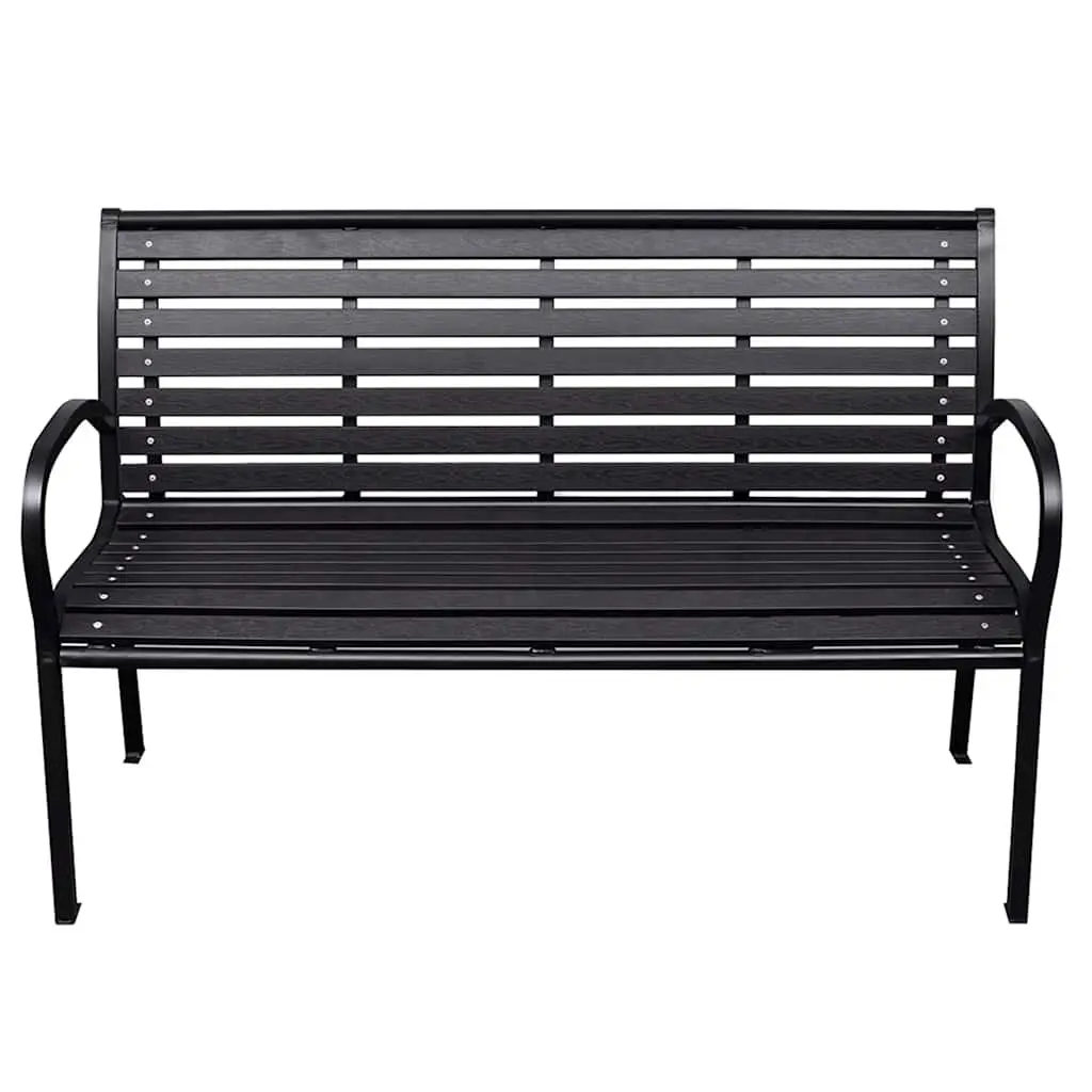 Garden Bench Steel 116cm Black WPC Slats Backrest Outdoor Seating