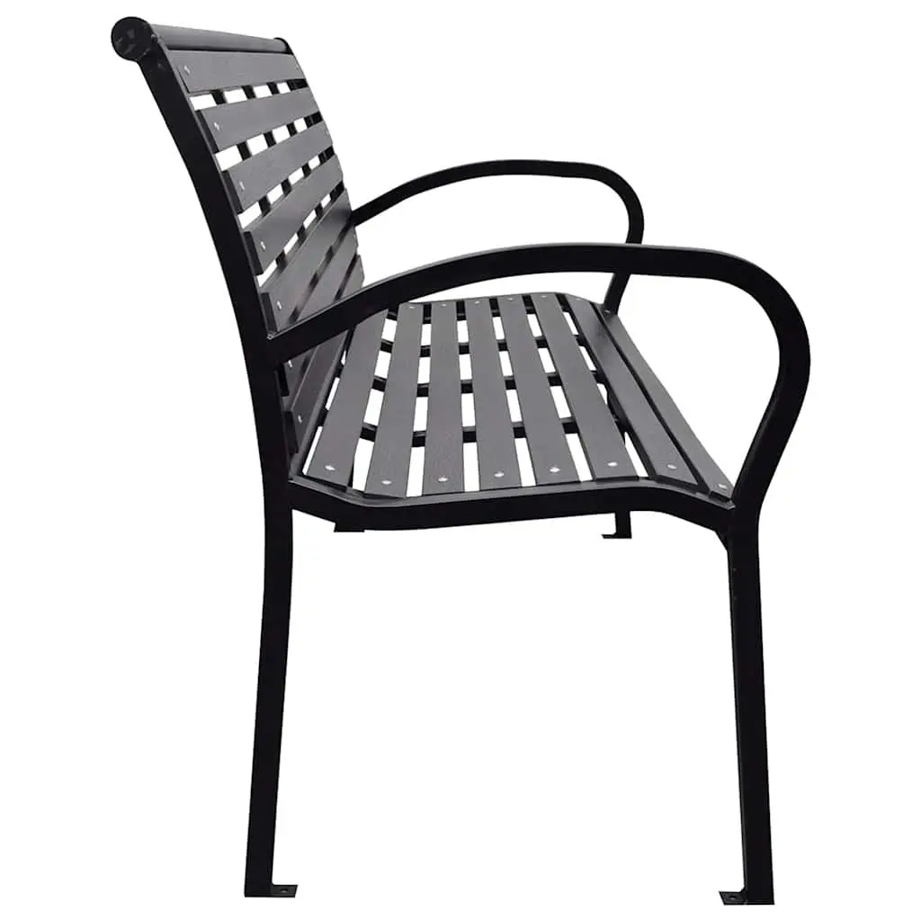 Garden Bench Steel 116cm Black WPC Slats Backrest Outdoor Seating