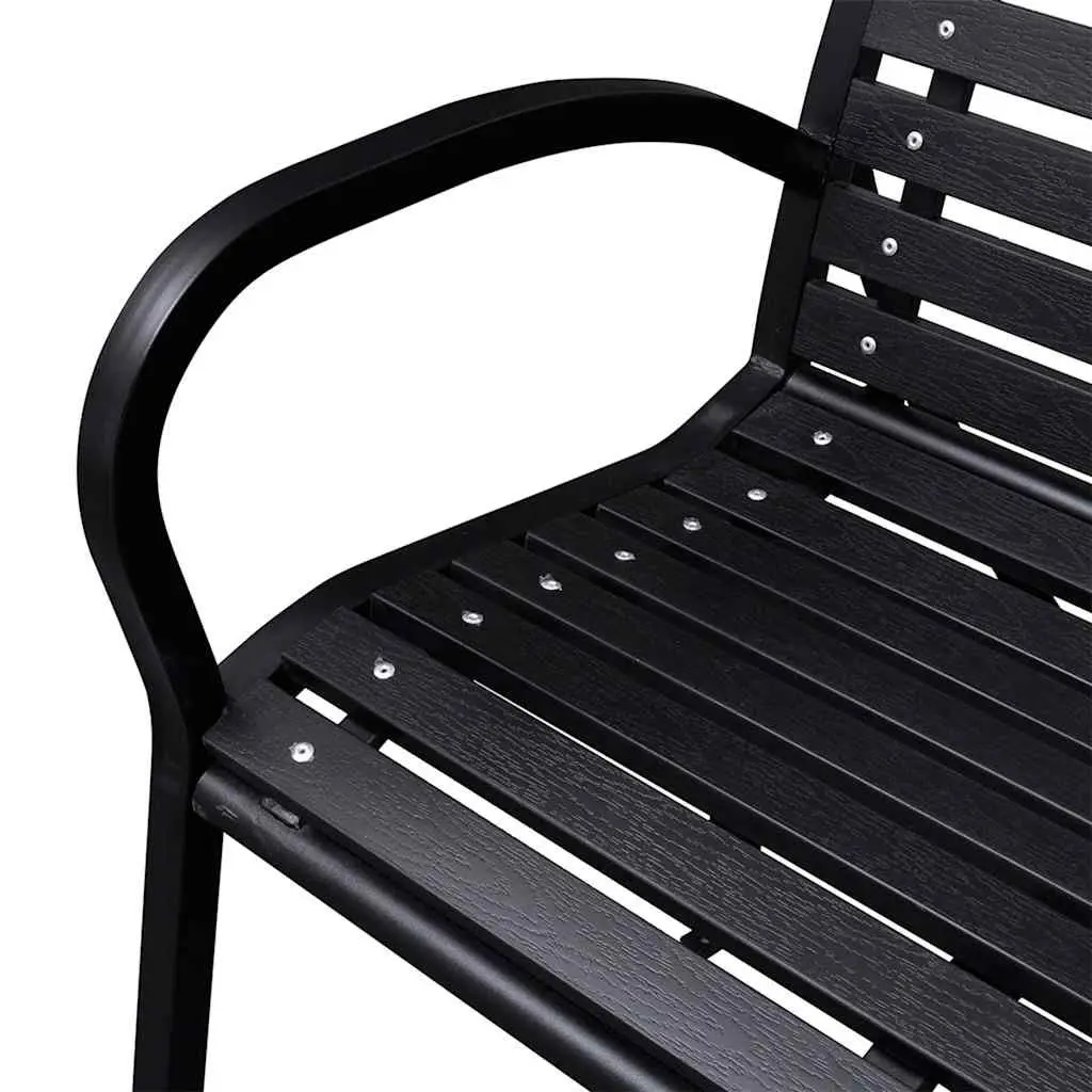 Garden Bench Steel 116cm Black WPC Slats Backrest Outdoor Seating