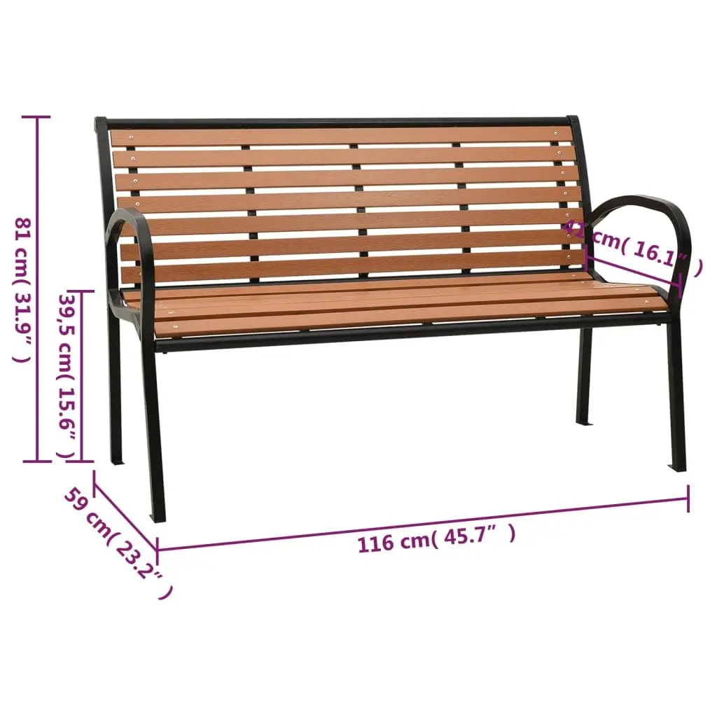 Garden Bench Steel Frame 116cm Brown WPC Slats