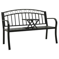 Durable Black Garden Bench with Integrated Table 120cm