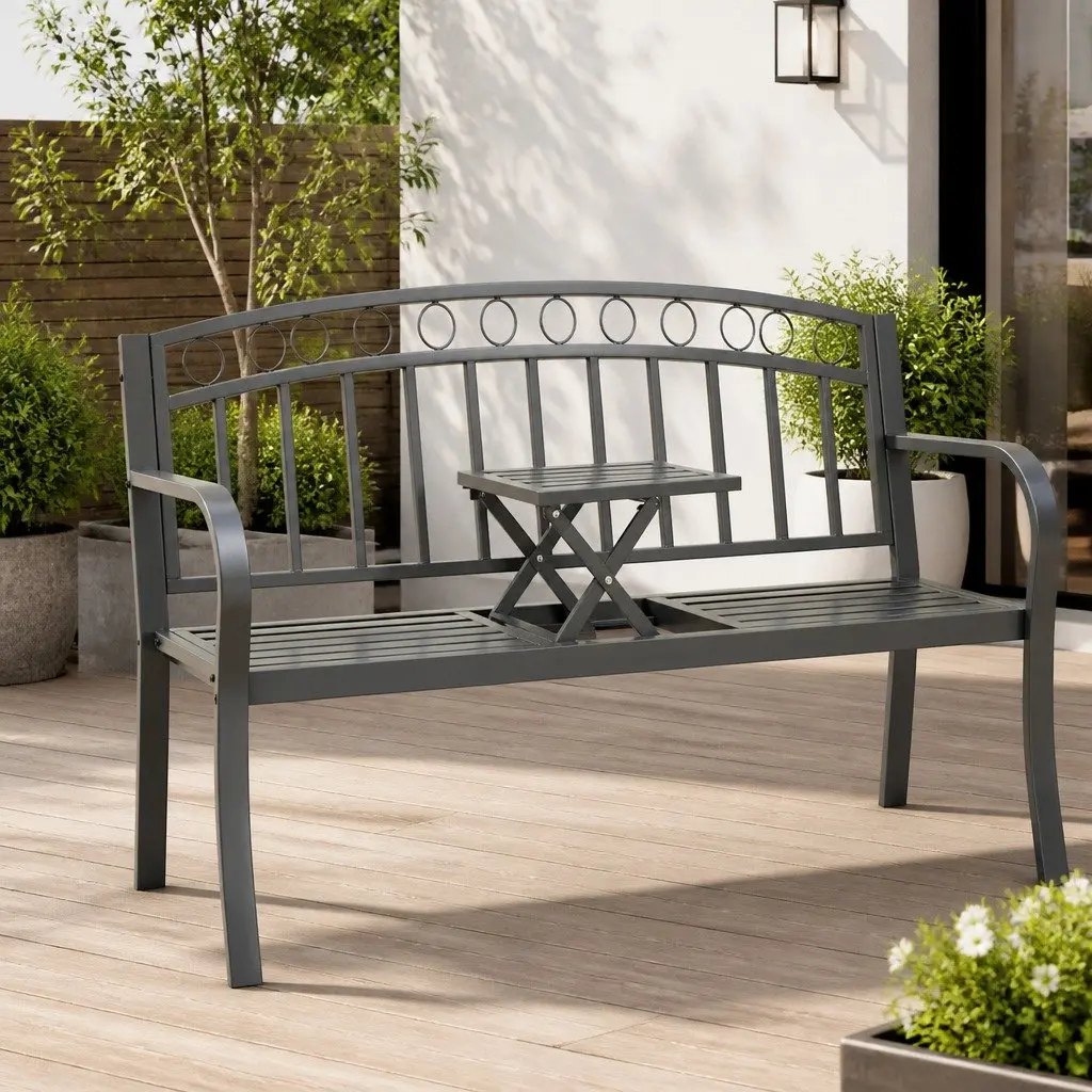 Garden Bench with Integrated Table 120cm Grey