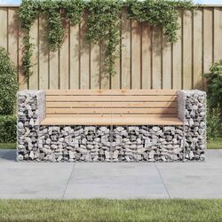 Outdoor Garden Bench with Solid Pine and Gabion Base
