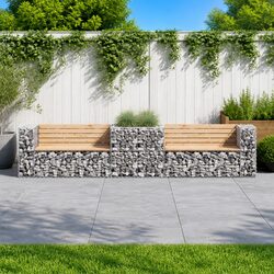 Sturdy Outdoor Garden Bench with Gabion Basket Base