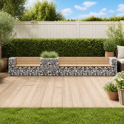 Sturdy Outdoor Garden Bench with Gabion Basket