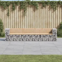 Gabion Design Garden Bench with Solid Pine Wood
