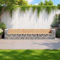 Solid Wood Pine Garden Bench with Gabion Base for Durability