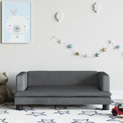 Padded Grey Velvet Kids Sofa with Sturdy Pine Frame