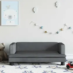 Padded Grey Velvet Kids Sofa with Sturdy Pine Frame