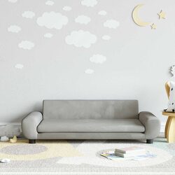 Padded Children's Sofa in Grey Velvet for Cozy Comfort