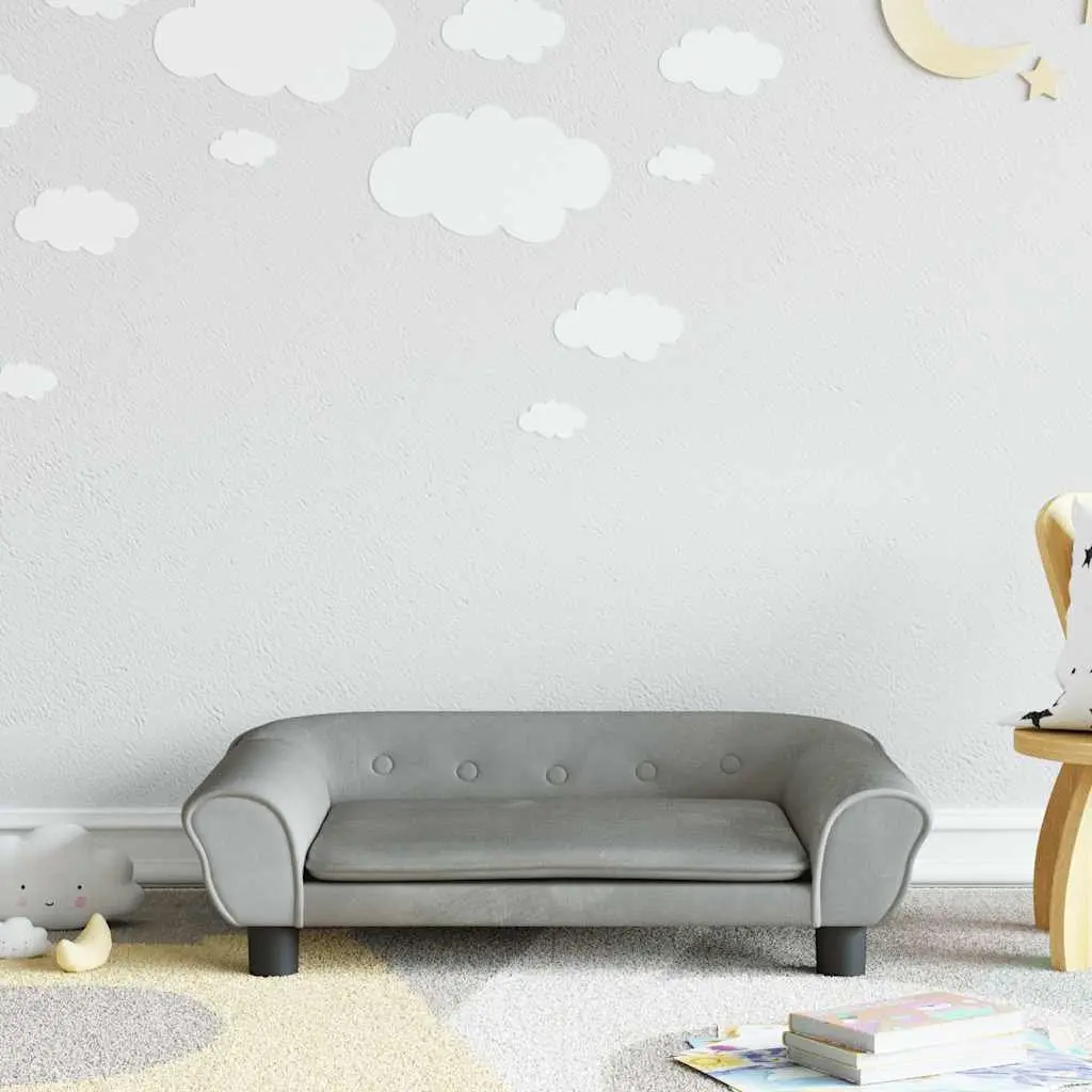 Kids Sofa Velvet Light Grey Padded Furniture Lounger Seat Pine Wood Frame