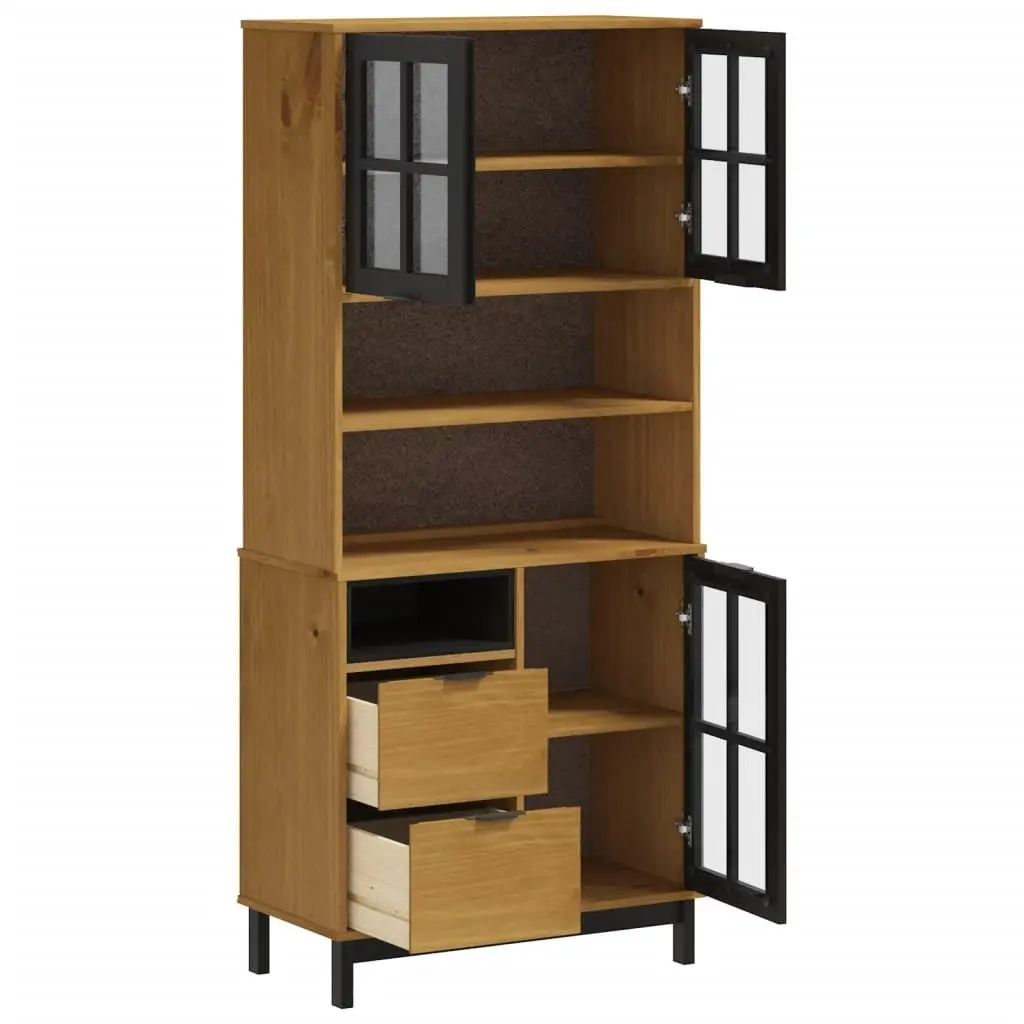 Highboard Storage Cabinet Solid Pine Wood 80W x 40D x 180H cm Brown