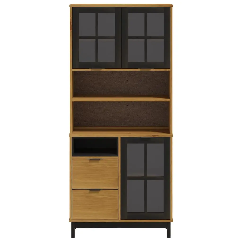 Highboard Storage Cabinet Solid Pine Wood 80W x 40D x 180H cm Brown