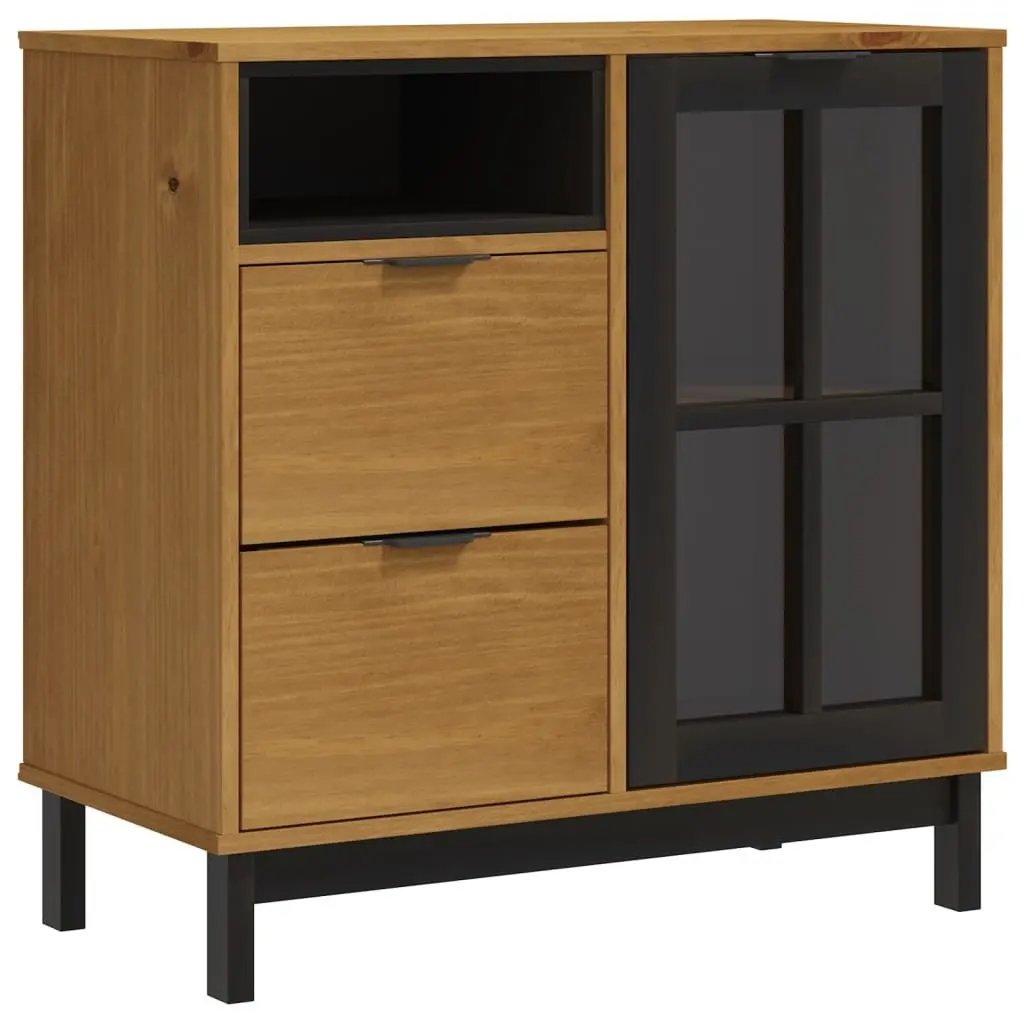 Highboard Storage Cabinet Solid Pine Wood 80W x 40D x 180H cm Brown