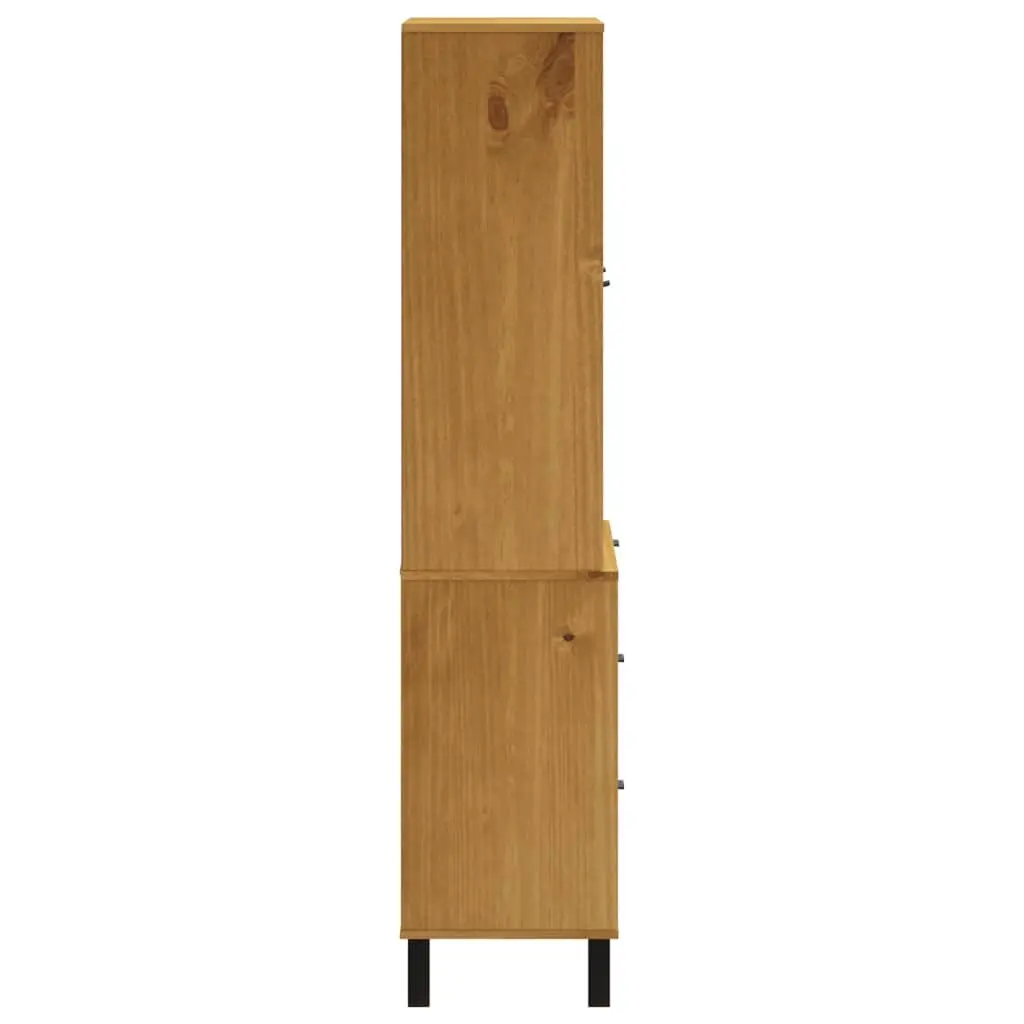 Highboard Storage Cabinet Solid Pine Wood 80W x 40D x 180H cm Brown