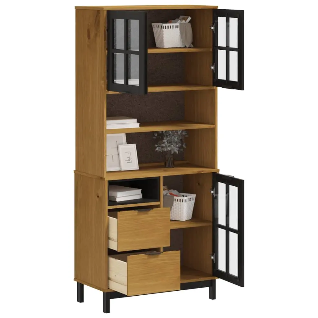 Highboard Storage Cabinet Solid Pine Wood 80W x 40D x 180H cm Brown