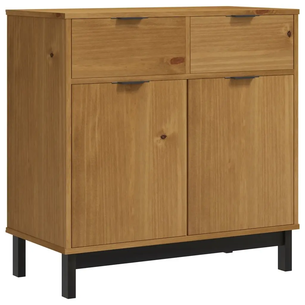Highboard with Glass Doors in Brown Solid Wood