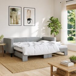 Grey 2-in-1 Daybed with Trundle Sofa Bed 90x190 cm