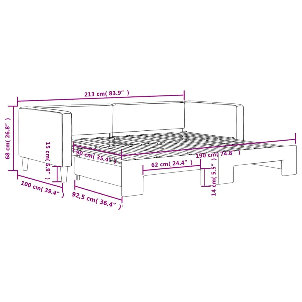 Daybed with Trundle Fabric Grey 90x190 cm