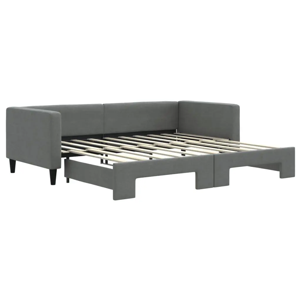 Daybed with Trundle Fabric Wood and Metal 90x190 cm Grey
