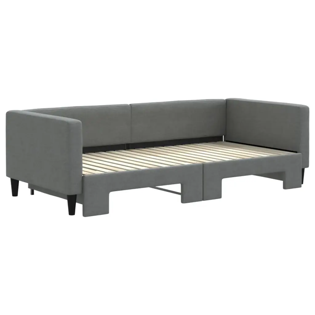 Daybed with Trundle Fabric Wood and Metal 90x190 cm Grey