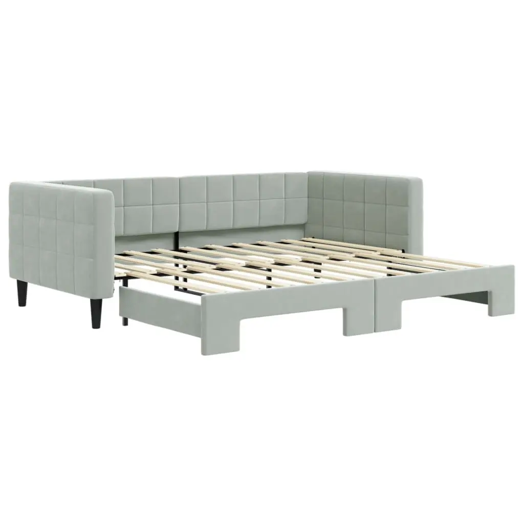 Daybed with Trundle Sofa Bed Grey 90x190cm Modern Design Wooden Frame Velvet